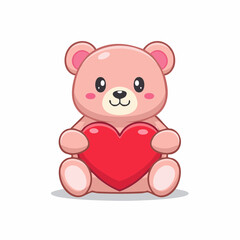 Obraz premium Cute Pink Teddy Bear Holding a Red Heart