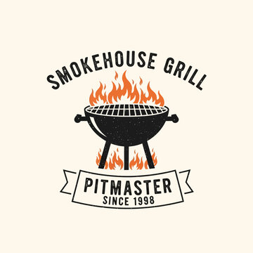 Smokehouse Grill Pitmaster Since 1998 Barbecue Logo.