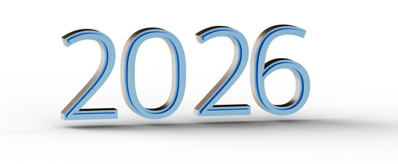 Stylish 3D illustration of the year 2026 on white background. Perfect for new year greetings and future related projects © vegefox.com