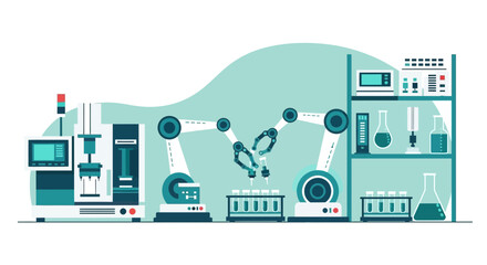 Fototapeta premium Automated Robotic Arms in a Modern Laboratory, Industrial Automation, Scientific Research