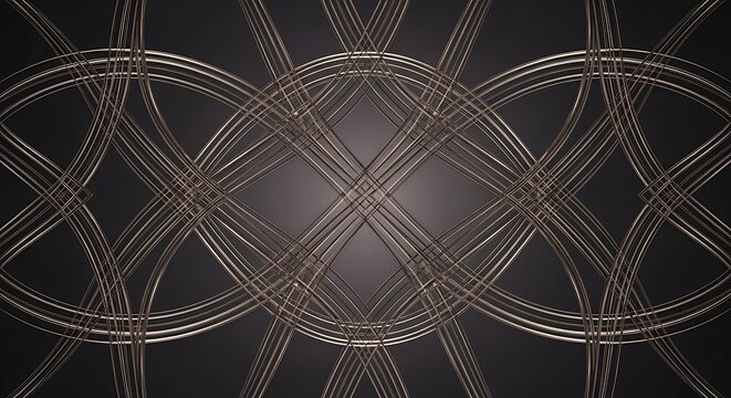 Seamless geometric pattern featuring abstract metal elements and a golden ornament textured with brown grunge wood details for a modern architectural ceiling decoration