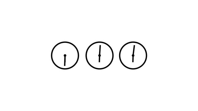 Clock spinning, watch animation on white background . Clock icon flat style 24 hours day fast speed with moving timer clock rotation.