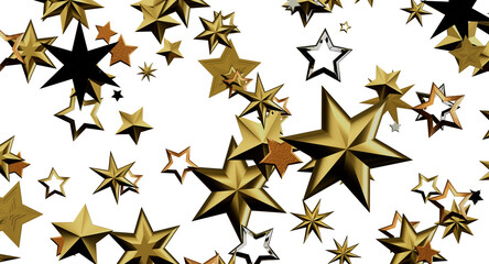 Festive gold stars on a white background, perfect for holiday greetings, celebrations, or adding a touch of elegance to © vegefox.com