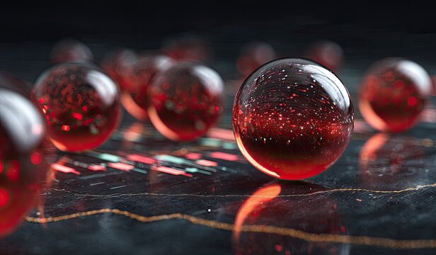 Close-up of Red Marbles on a Roulette Wheel with Shallow Depth of Field.