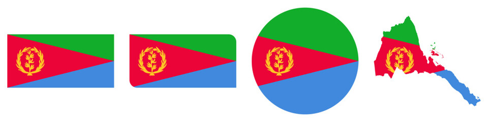 Fototapeta premium eritrea circular, eritrea rectangular, and eritrea map flag flat icon