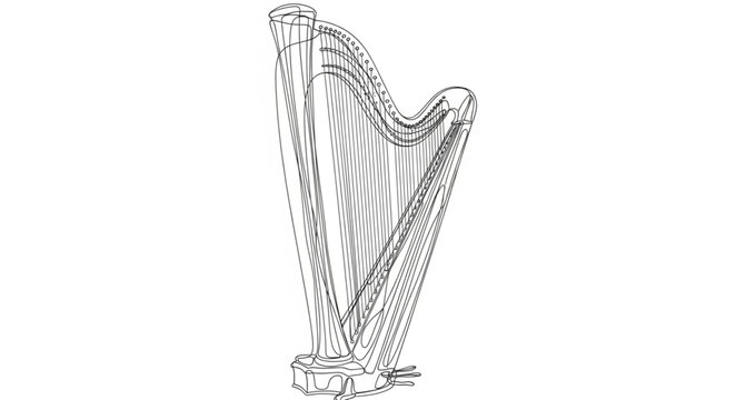 Elegant Harp Musical Instrument Illustration with Musical Notes.