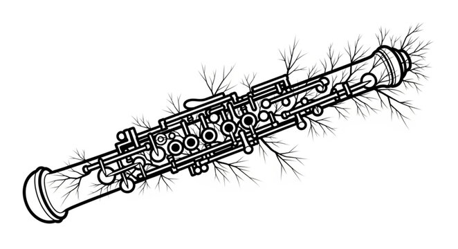 Detailed illustration of a classical oboe musical instrument.