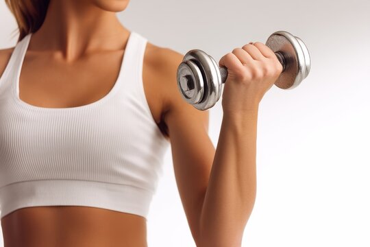 Fit Woman Holding Dumbbell Close-Up Fitness Training and Healthy Lifestyle Concept