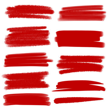 Set of grunge red strike through and underline elements.	