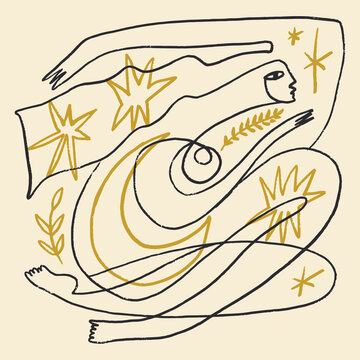 Sacred Feminine Woman Vector Line Art, Yoga Meditation Wellness, Natural Beauty, Holistic Spiritual Illustration