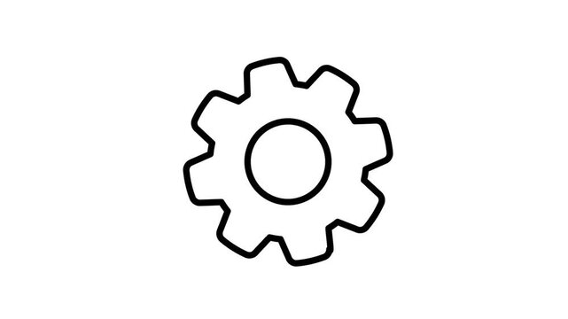 Animated line art icon of a single rotating gear for settings and configuration