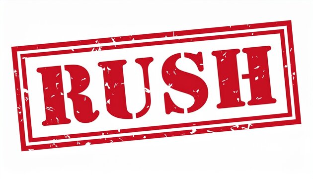 Red Stamp Graphic with RUSH Text Showcasing Urgency, Priority, and Conceptual Photography Design