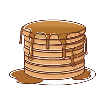 A stack of pancakes with syrup on top isolated on white background, Vector
