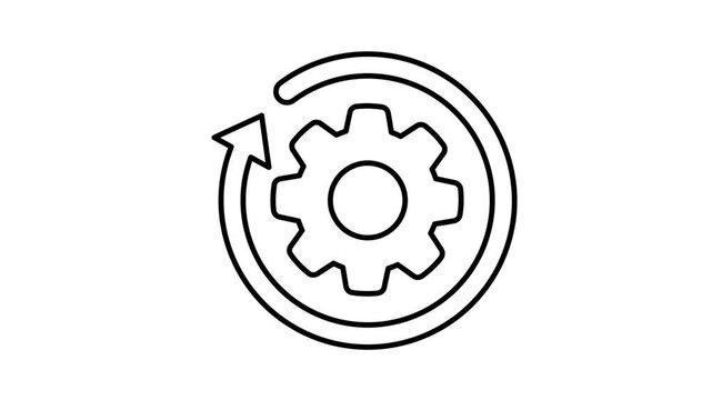 Animated line art icon of a gear with a circular arrow for sync and refresh process