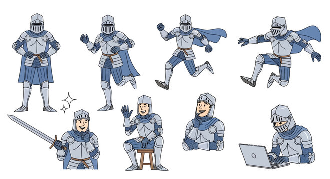 Collection of Knight Poses and Actions in Armor.