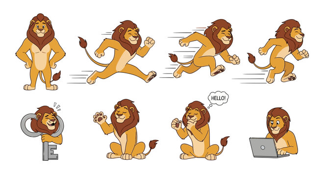 Collection of Cartoon Lion Poses and Actions.