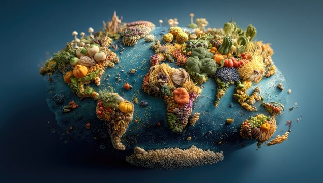 Planet Earth as a Vibrant Globe of Fresh Fruits and Vegetables.