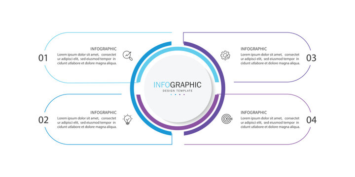 Vector infographic label design with circle infographic template design and 4 options or steps.