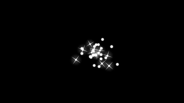 White glowing stars and bubals sparkle, shining white particle stars dust on black screen. beautiful futuristic glittering sparkle star animation, particle magic tail sparkling glitter star dust.