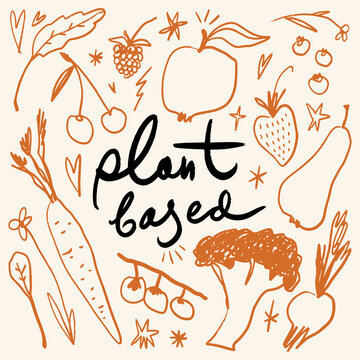 Plant based for the planet vegan lettering vector, hand-drawn brush calligraphy quote, minimalist eco-friendly lifestyle illustration, sustainable green living graphic design