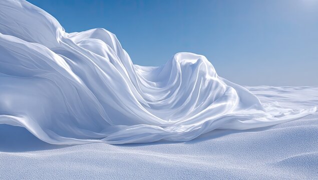 Abstract White Fabric Flowing Landscape with Blue Sky.