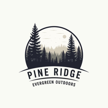 Pine Ridge Evergreen Outdoors Emblem Logo Design.