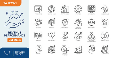 Obraz premium Revenue performance icon set. Editable stroke. Vector illustration