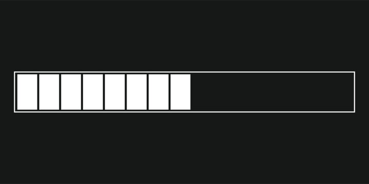 White vector loading bar on a dark background. The segmented design is ideal for user interfaces, software, and application progress indicators, conveying a sense of waiting or downloading