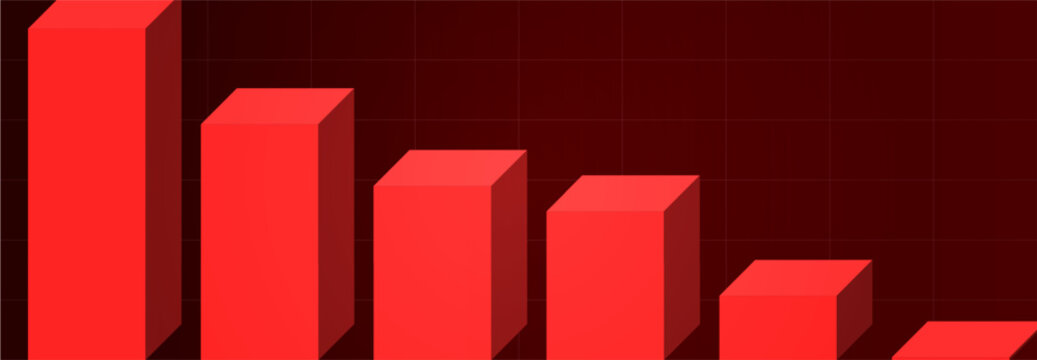 3D Analytics Chart Featuring Red Falling Bars On Dark Background, Visualizing Negative Growth, Risk, And Business Performance Decline. Data Charts. Vector Illustration