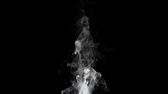 White smoke billows and swirls upward against a dark black background, creating an abstract flowing motion effect suitable for video overlays.