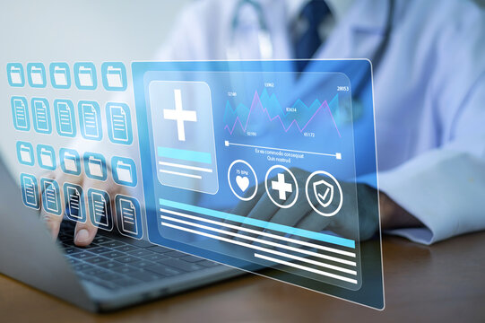 Doctor AI, artificial intelligence in modern medical technology and IOT automation. Doctor using AI document management concept.