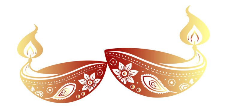 Two Red Diyas diwali candles isolated on white background	