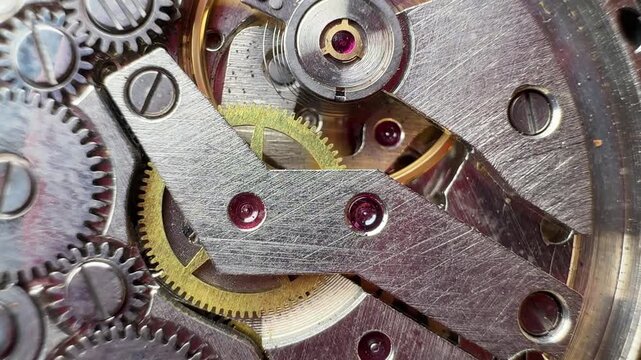 Looping Macro Shot of Watch Mechanism Gears Rotating