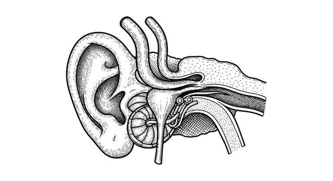 Human Ear Anatomy Cross-Section: Outer, Middle, Inner Ear Diagram