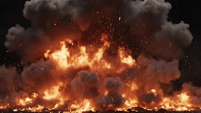 Massive Explosion with Fiery Debris and Smoke Plumes 2.