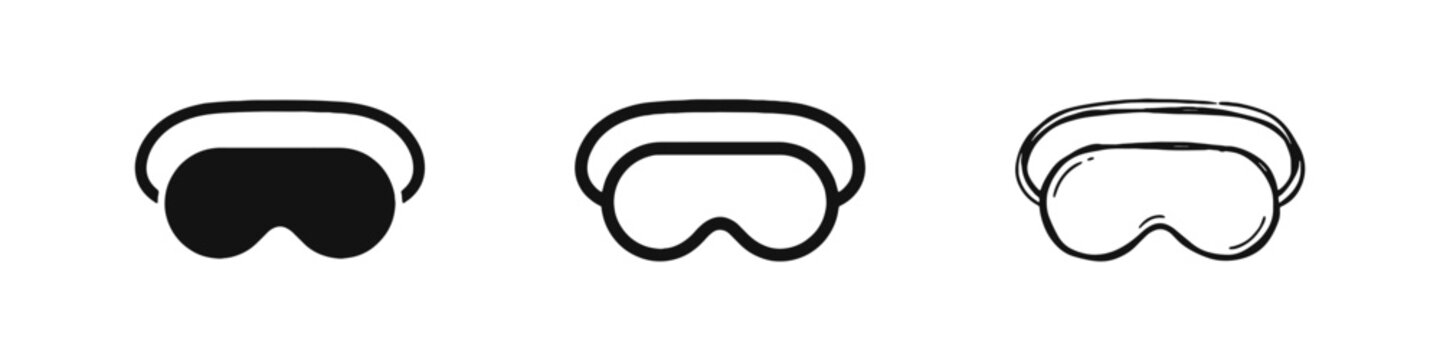 Sleep Eye Mask Icon Set in Three Styles: Solid, Outline, and Hand-Drawn