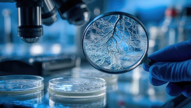 Microscopic Examination of Biological Sample Under Magnification in Laboratory Setting.