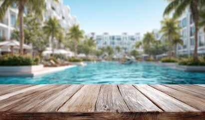 Fototapeta premium Tropical Resort Paradise with Sparkling Pool and Palm Trees.