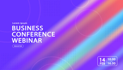 Obraz premium Professional webinar announcement featuring vibrant purple background with iridescent diagonal light beam designed for global technology summits and creative branding events