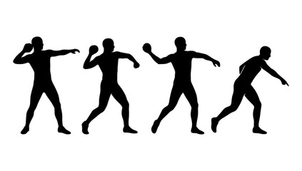 Fototapeta premium Professional Athlete Silhouette Sequence Displaying the Motion and Technique of Shot Put Throw for Sports Competition Design
