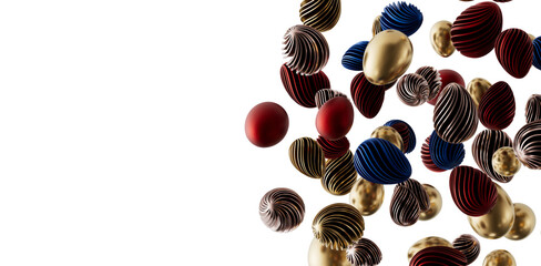 Stylish 3D rendered Easter egg collection, featuring a variety of textures and colors, perfect for holiday greetings and © vegefox.com