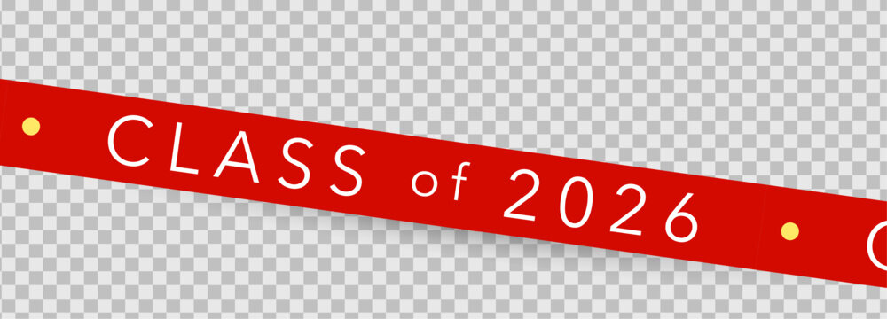 Class Off 2026 Seniour Year Graduation Red Lines. School Calendar Frame, Graduate Invitation Card Design, Congratulations Banner Template. School Grad Day Celebration Layout. Vector Illustration