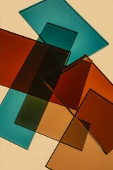 Fototapeta premium Minimal geometric glass layers in teal and red – Ideal for glass manufacturing catalogs, modern architecture blogs, or graphic art.