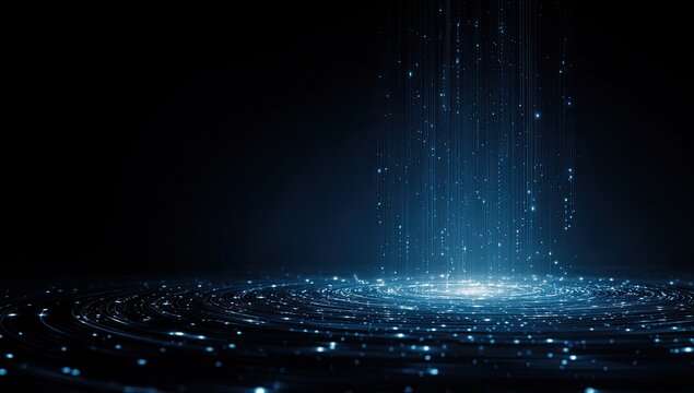 Abstract Blue Digital Network Data Flow on Dark Background.