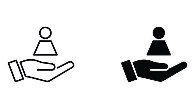 A graphic illustration of two hands supporting people