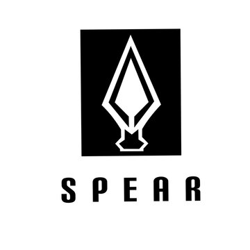 A sharp white spearhead silhouette set against a solid black rectangular background. This minimalist geometric logo is ideal for tactical gear, cybersecurity firms, and modern security branding