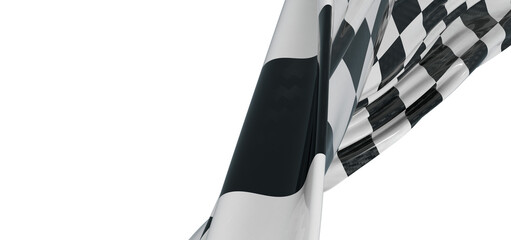 Fototapeta premium Close-up of a checkered racing flag waving in the wind against a clean white backdrop, symbolizing victory and success.