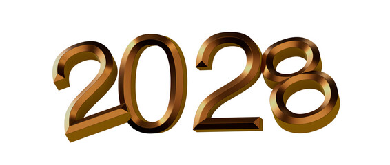 Stunning 3D rendered golden 2028 design, perfect for new year greetings and celebration, © vegefox.com
