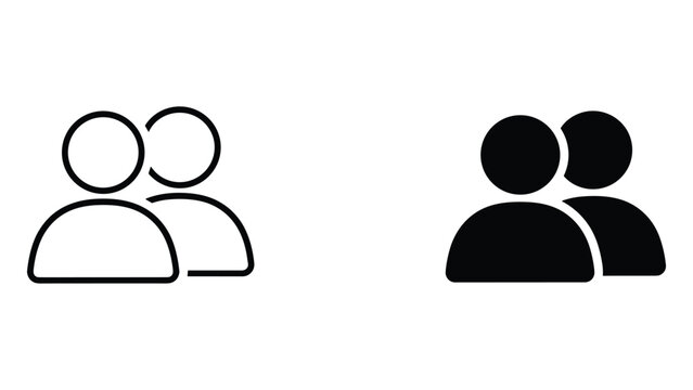Two simple black and white icons of people standing together in pairs on a plain background