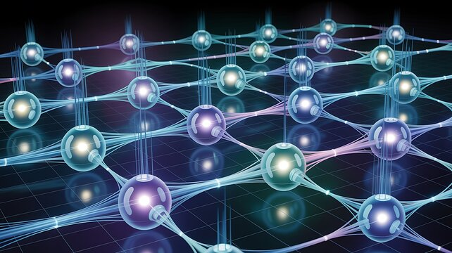Glowing blue and purple molecular structure network
